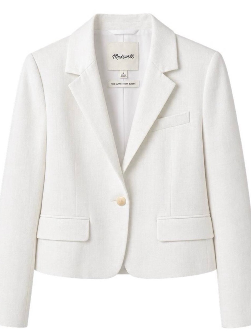 Madewell White Cropped Single-Button Tailored Blazer